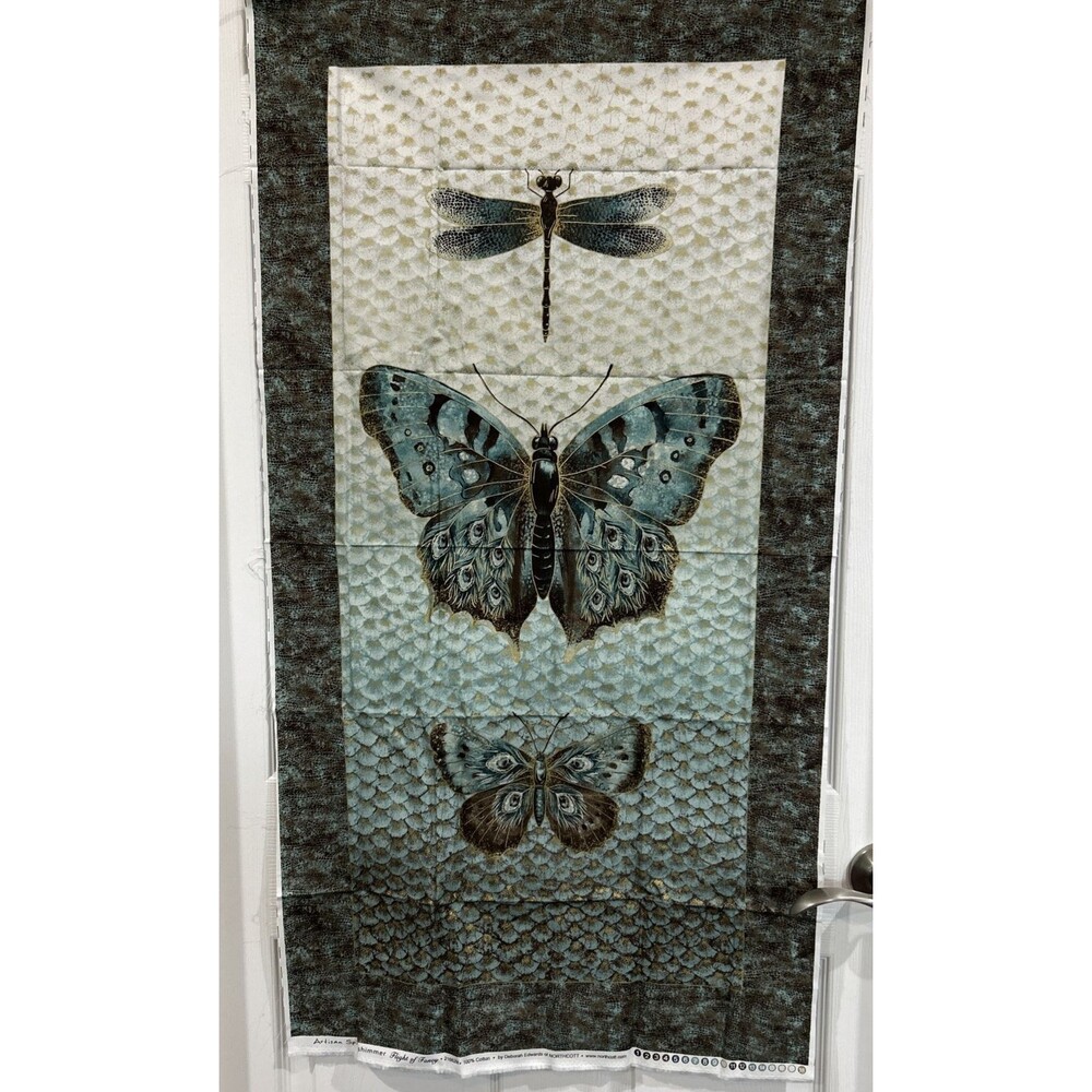 Artisan Spirit Shimmer Flight Fancy Northcott Fabric Panel Butterfly Dragonfly